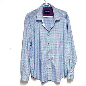 NWOT Robert Graham Button Down Plaid Blue Pink White Print Shirt Mens Sz XL